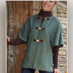 Soft Surroundings‎ Teal Speckled Tweed Herringbone Sweater Cape XSP